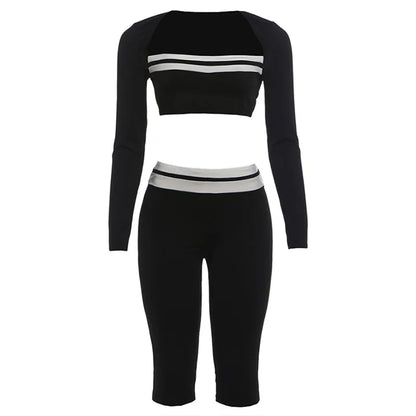 Women's Striped Long Sleeve Bodycon Two Piece Set - Additional View 7