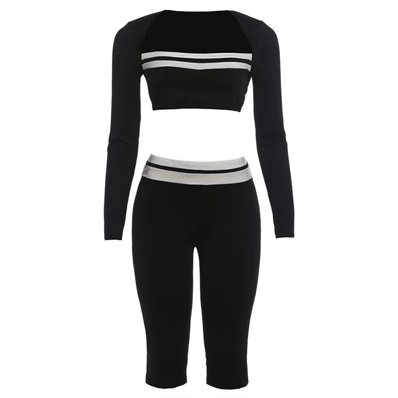 Women's Striped Long Sleeve Bodycon Two Piece Set - Additional View 7