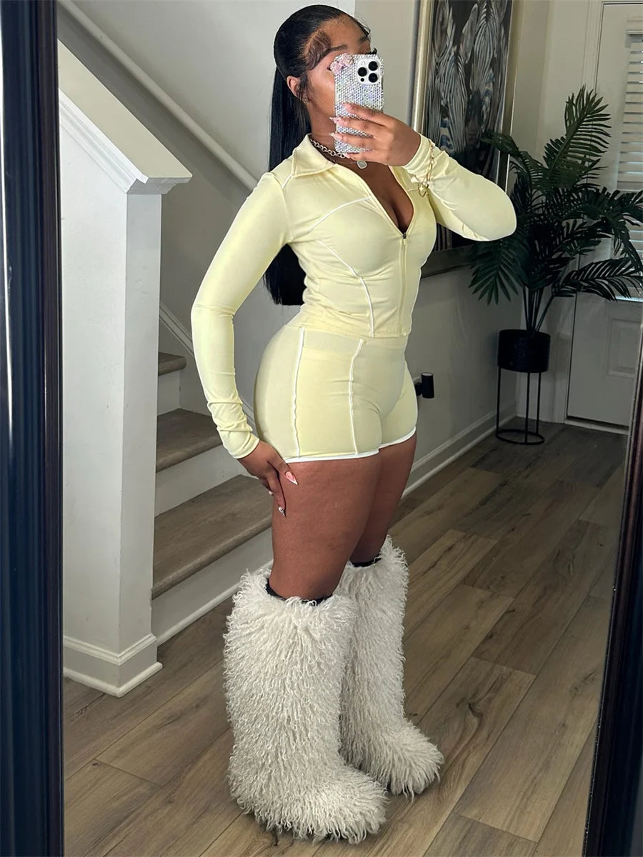 Joskaa Zip Up Long Sleeve Crop Two Piece Set - two piece set image 1