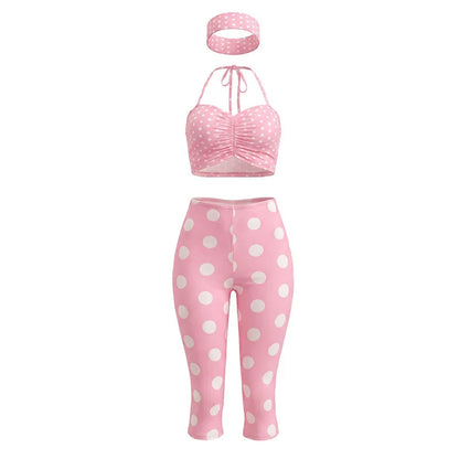 Women's Polka Dot Ruched Halter High Waist Two Piece Set - Detail View 6