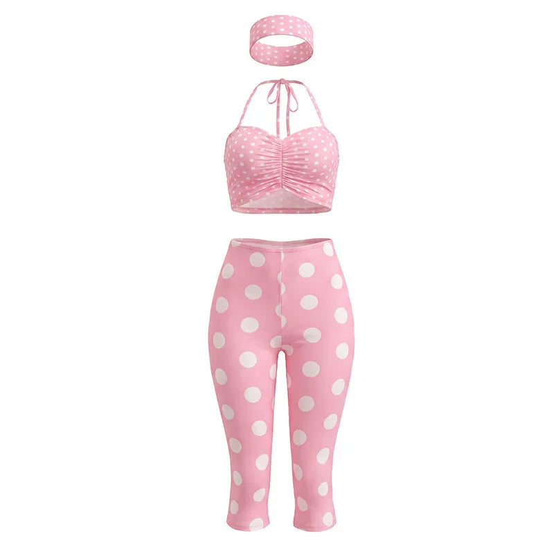Women's Polka Dot Ruched Halter High Waist Two Piece Set - Detail View 6