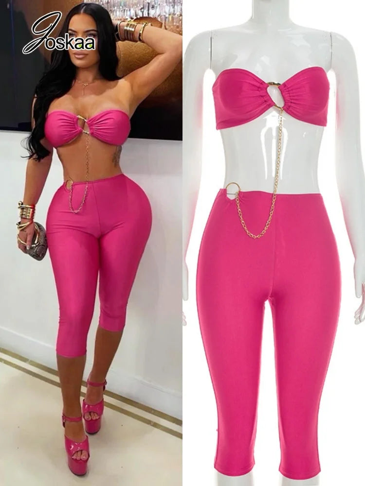 Women's Strapless Crop High Waist Two Piece Set – Women's Fashion Wholesale – Front View