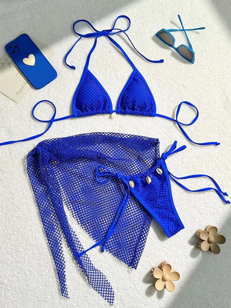 Joskaa Lace Halter Mini Swimwear Piece Bikinis Lace-up - swimwear image 8