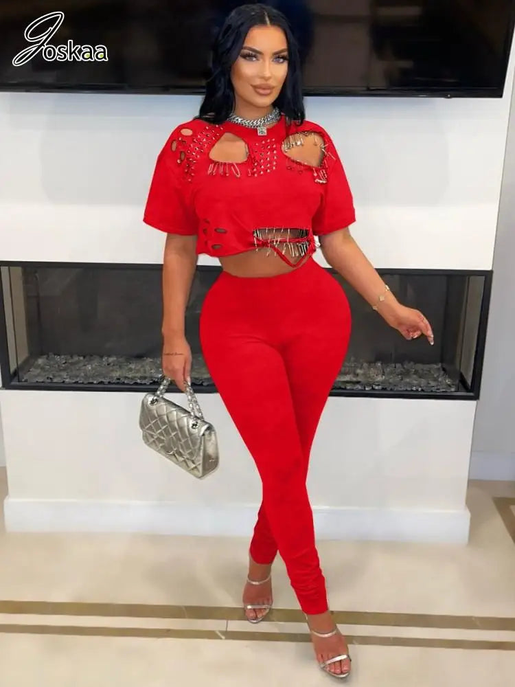 Women's Cutout Short Sleeve Crop Two Piece Set Black – Back View