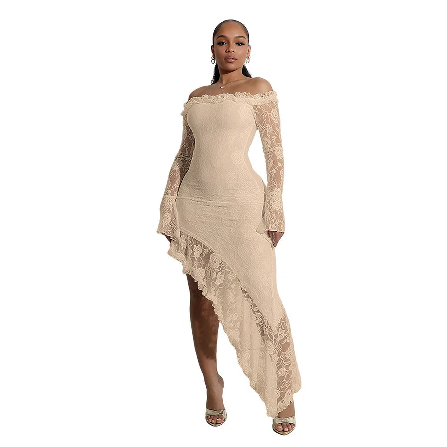 Women's Lace Strapless Long Sleeve Bodycon Dress
