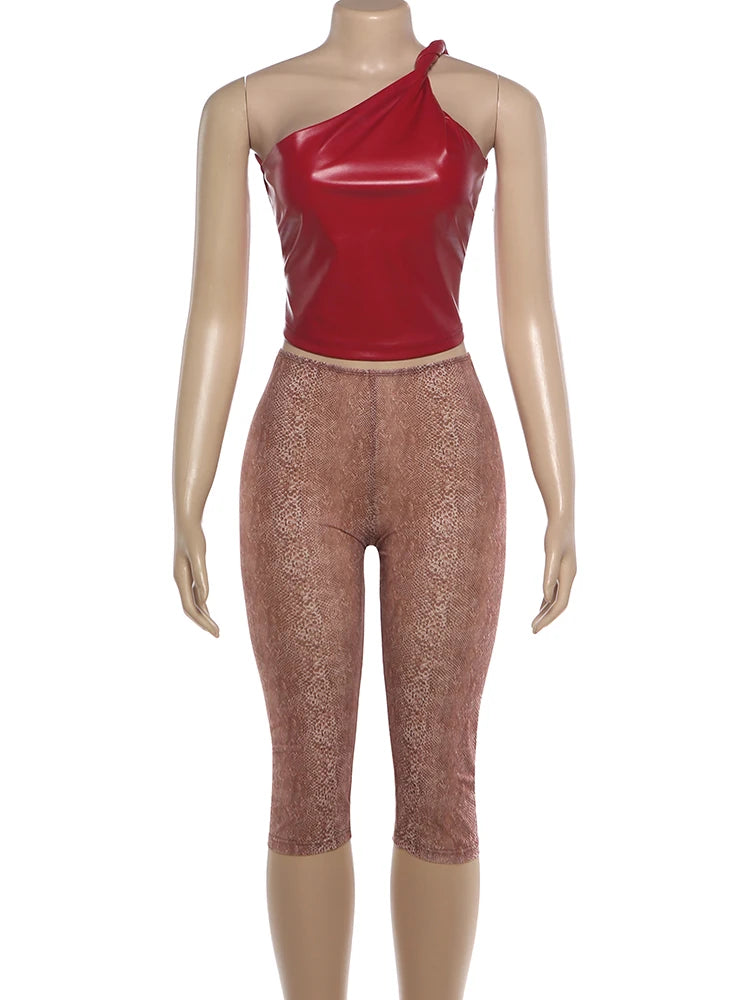 Joskaa Faux Leather Crop Two Piece Set - two piece set image 2