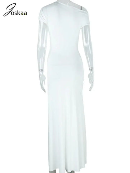 Women's Short Sleeve Bodycon Pleated Maxi Dress White – Detail View