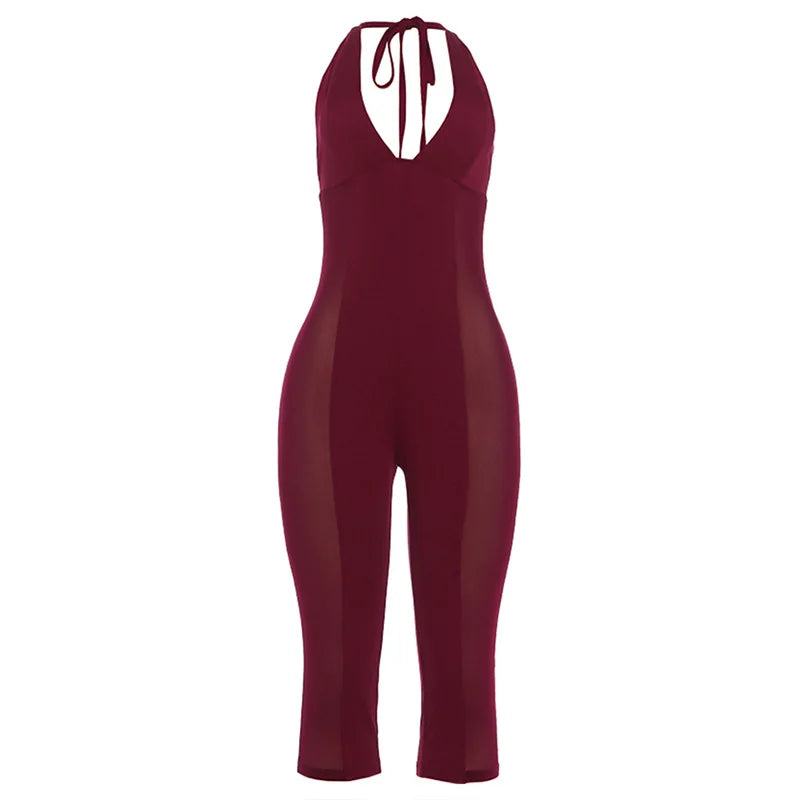 Women's Mesh Backless V-neck Halter Romper - Additional View 7