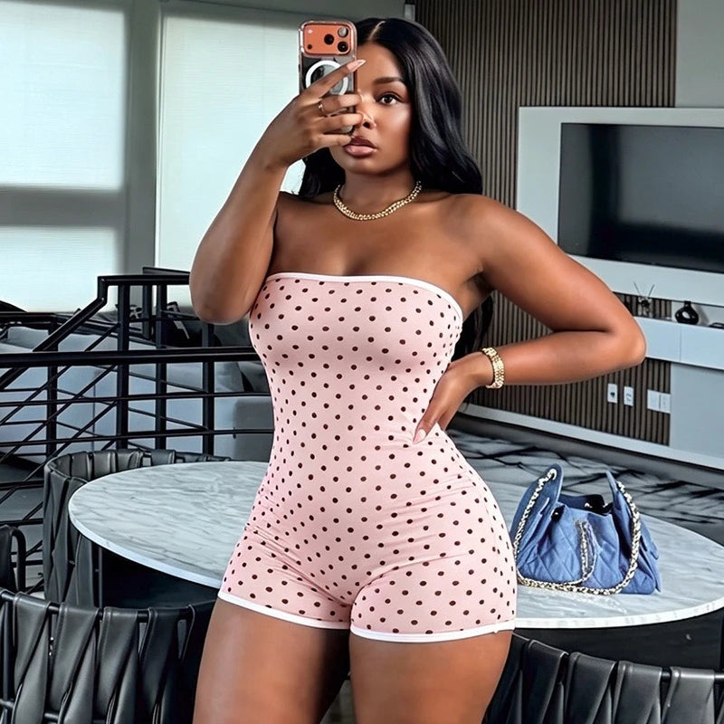 Women's Polka Dot Backless Strapless Romper