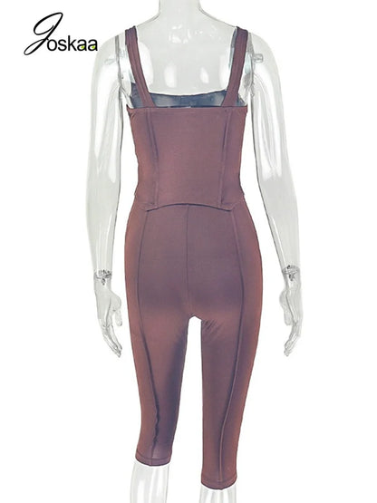 Wholesale Women's Crop High Waist Two Piece Set Dark Brown – Detail View