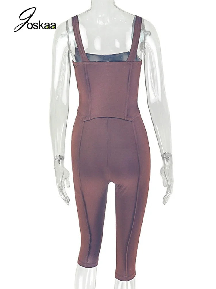 Wholesale Women's Crop High Waist Two Piece Set Dark Brown – Detail View