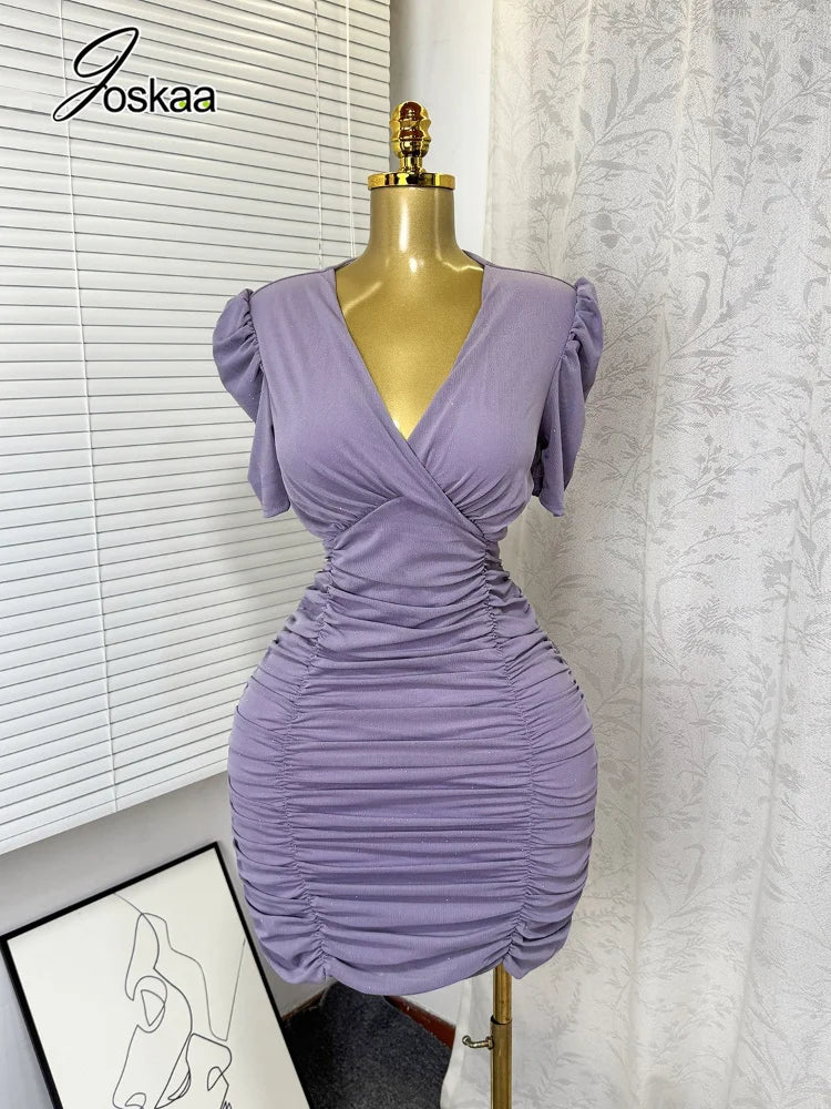 Women's Sequin Ruched V-neck Bodycon Mini Dress - Back View