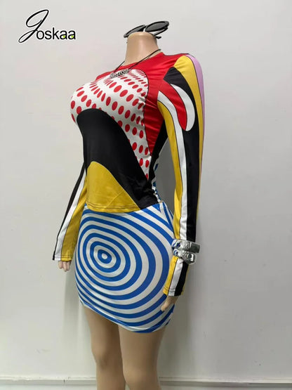 Women's Polka Dot Striped Swirl Print Long Sleeve Two Piece Set - Detail View