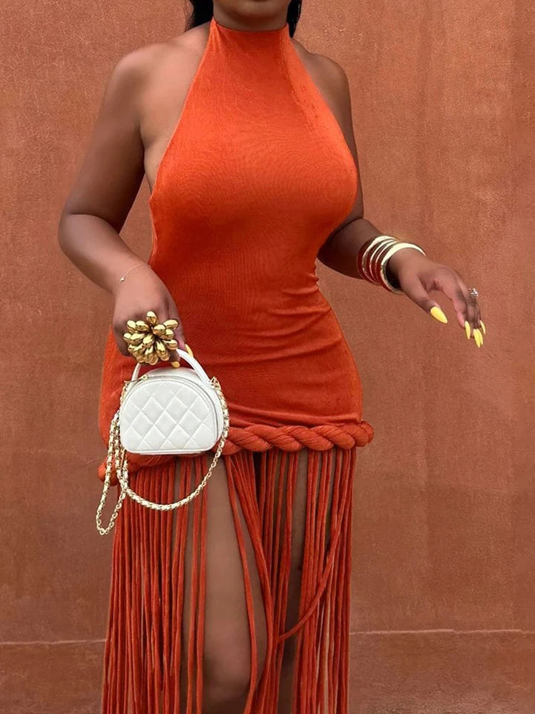 Women's Backless Halter Sleeveless Maxi Dress