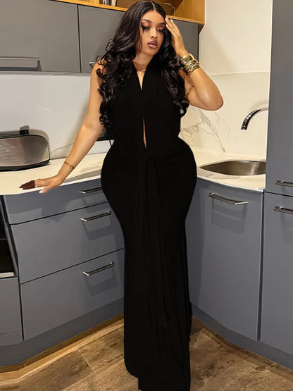 Women's Ruched Backless Halter Bodycon Dress
