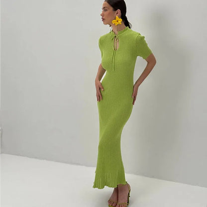 Women's Lace Knit Cutout Short Sleeve Maxi Dress