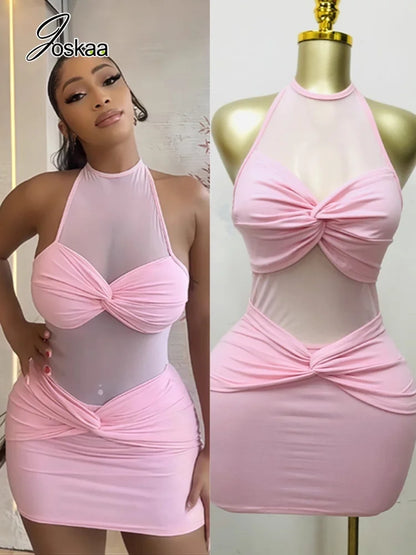 Women's Mesh Backless Halter Bodycon Mini Dress – Women's Fashion Wholesale – Front View