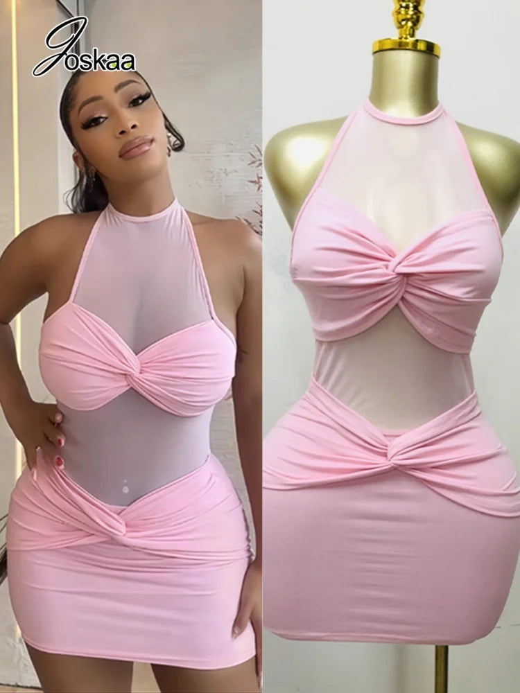 Women's Mesh Backless Halter Bodycon Mini Dress – Women's Fashion Wholesale – Front View