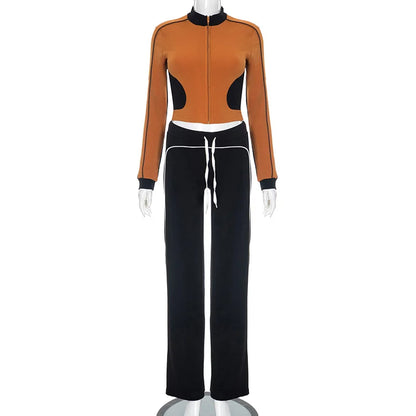 Women's Long Sleeve Crop Zip Two Piece Set