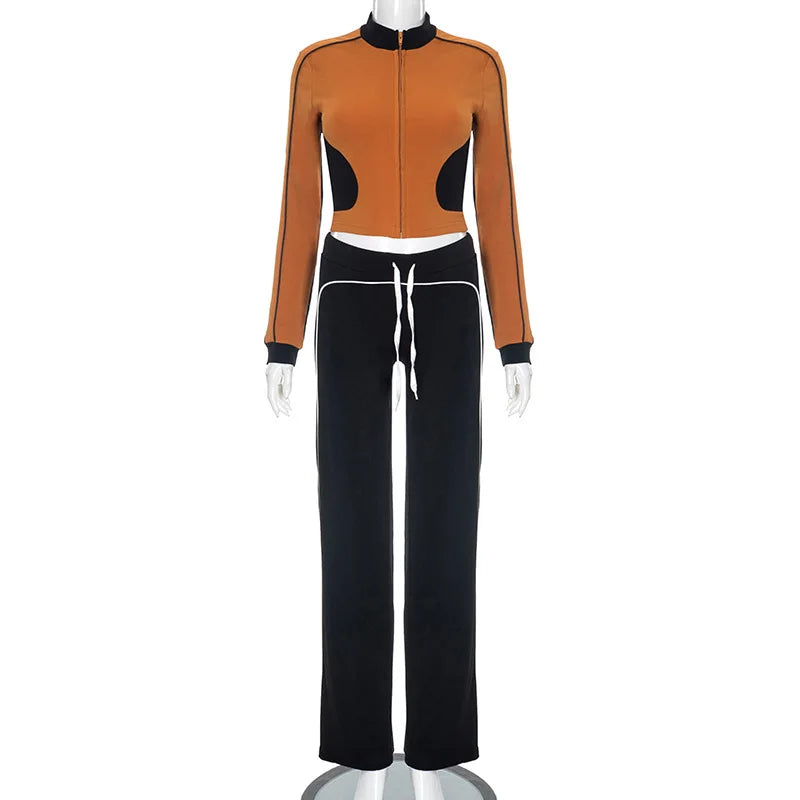Women's Long Sleeve Crop Zip Two Piece Set