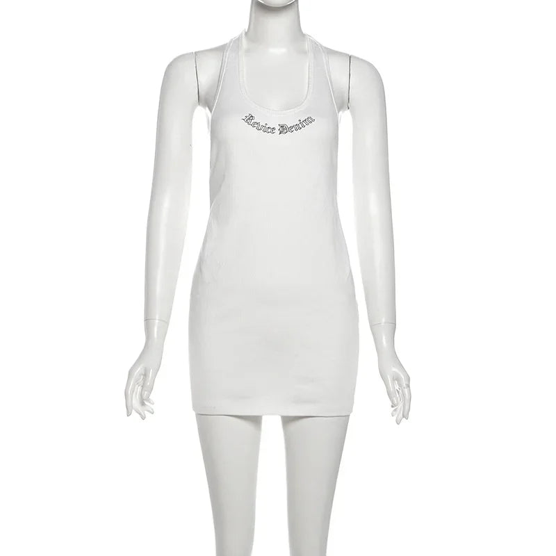 Women's Ribbed Knit Backless Halter Sleeveless Mini Dress - Detail View 6