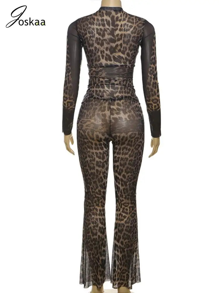Women's Leopard Print Long Sleeve Two Piece Set Leopard Print – Detail View