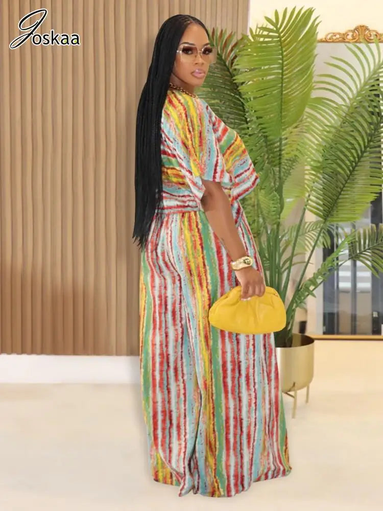 Women's Stripe Flare Wide Leg Two Piece Set Stripes – Front View
