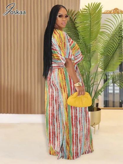 Women's Stripe Flare Wide Leg Two Piece Set Stripes – Front View