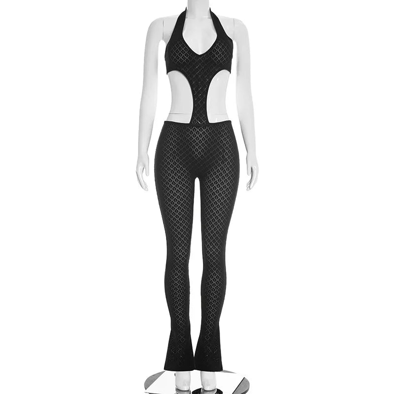 Joskaa Mesh Ribbed Knit Backless Halter Romper - romper image 5