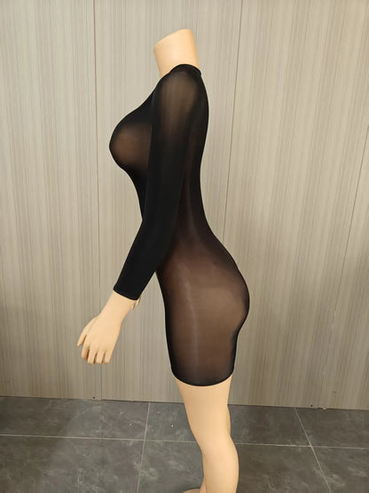 Joskaa Mesh Long Sleeve Romper High Elastic Shiny - romper image 3