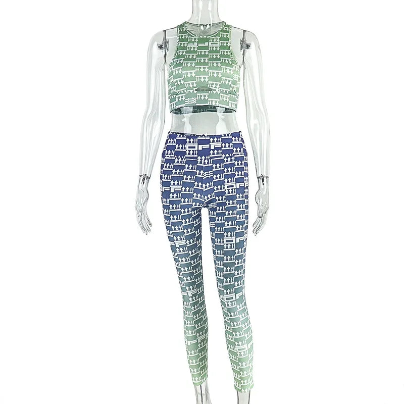 Joskaa Crop Bodycon Two Piece Set Arrow Print Hollow - two piece set image 5