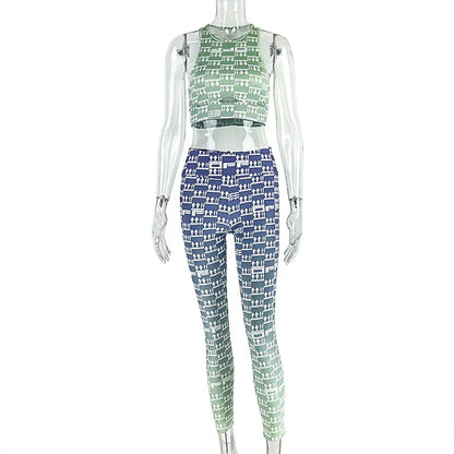 Joskaa Crop Bodycon Two Piece Set Arrow Print Hollow - two piece set image 5