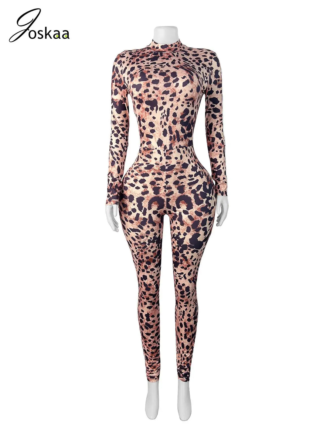 Women's Leopard Print Long Sleeve Bodycon Romper Leopard Playsuit – Back View