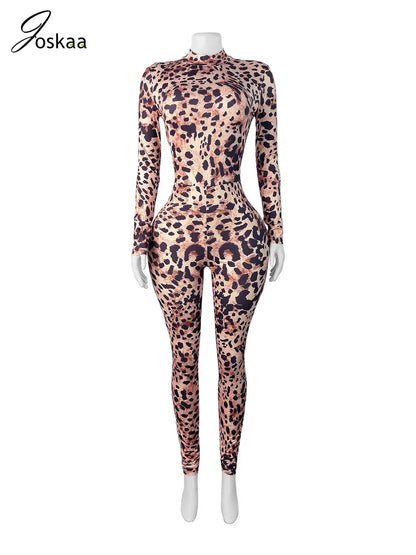 Women's Leopard Print Long Sleeve Bodycon Romper Leopard Playsuit – Back View