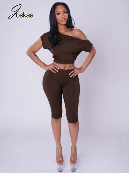 Women's Ruched One Shoulder Bodycon High Waist Two Piece Set - Side View