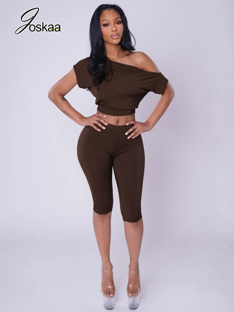 Women's Ruched One Shoulder Bodycon High Waist Two Piece Set - Side View