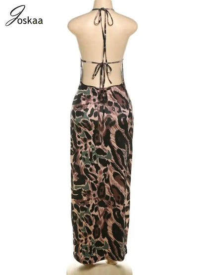 Women's Leopard Print Lace Backless Maxi Dress Leopard Print – Detail View