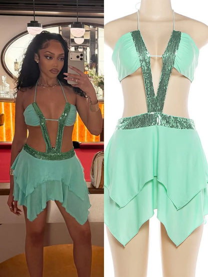 Women's Sequin Lace Backless Cutout Mini Dress – Women's Fashion Wholesale – Front View