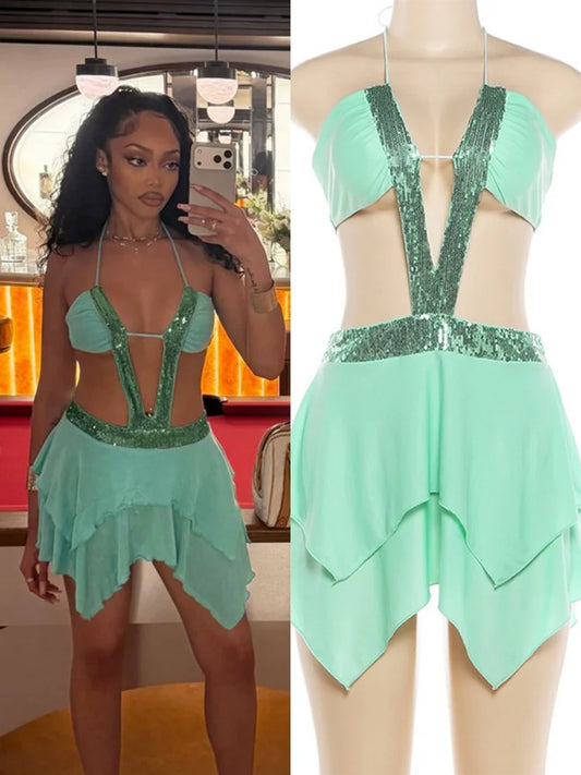 Women's Sequin Lace Backless Cutout Mini Dress – Women's Fashion Wholesale – Front View