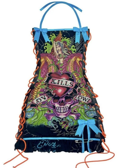 Women's Cutout Halter Printed Line Wacky Dress