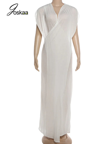 Women's Mesh Sheer Deep V-neck Maxi Dress Green – Back View
