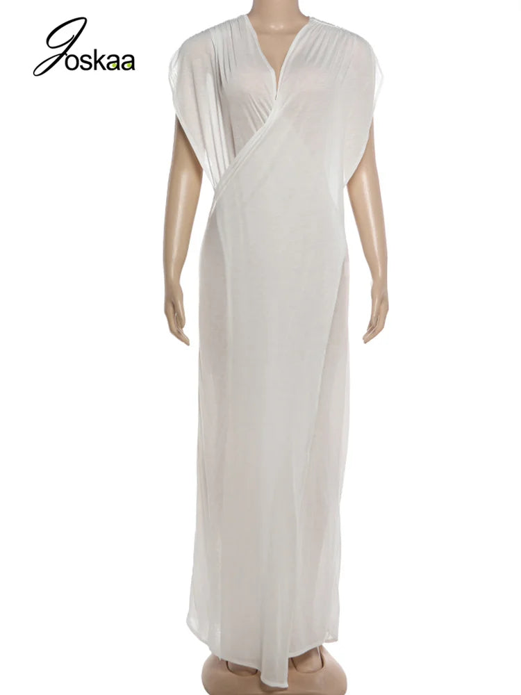 Women's Mesh Sheer Deep V-neck Maxi Dress Green – Back View