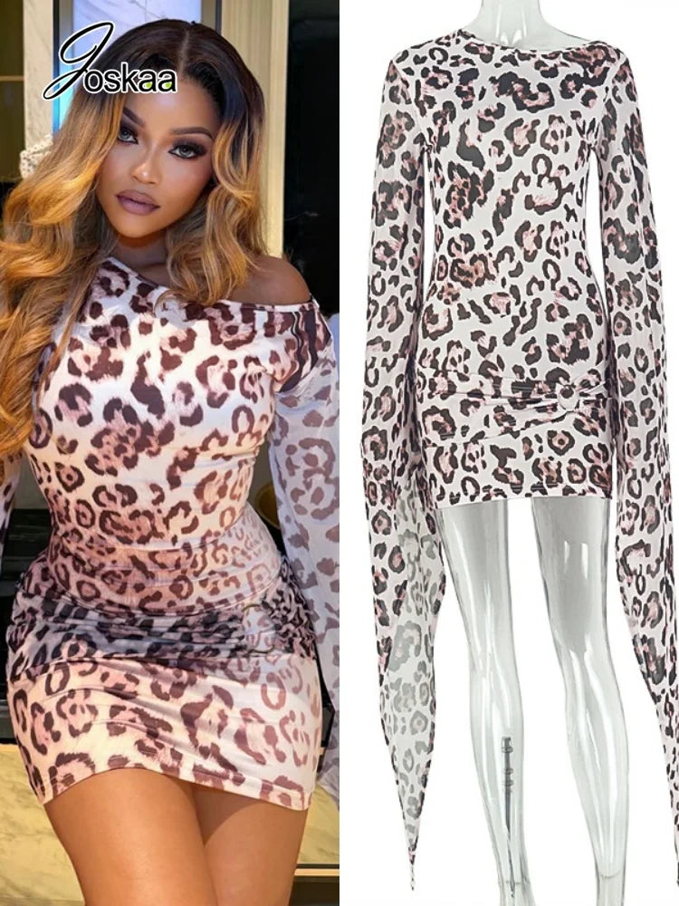 Women's Leopard Print Mesh Bodycon Wide Leg Mini Dress - Women's Fashion Wholesale - Front View
