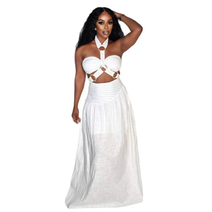 Women's Backless Halter Maxi Two Piece Bikini Set