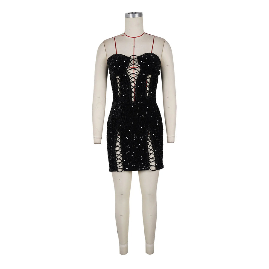 Joskaa Sequin Backless Strapless Zip Up Bodycon Dress - bodycon dress image 5