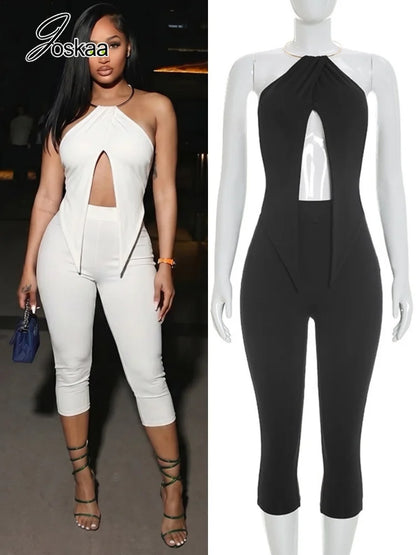 Women's Halter Crop High Waist Two Piece Set – Women's Fashion Wholesale – Front View