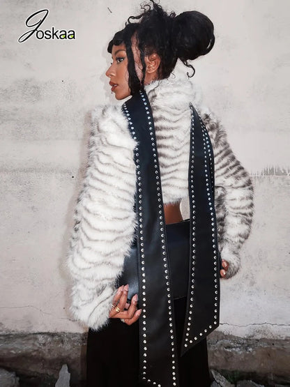 Women's Long Sleeve Crop Trend Furry Full Jacket 365458 – Side View