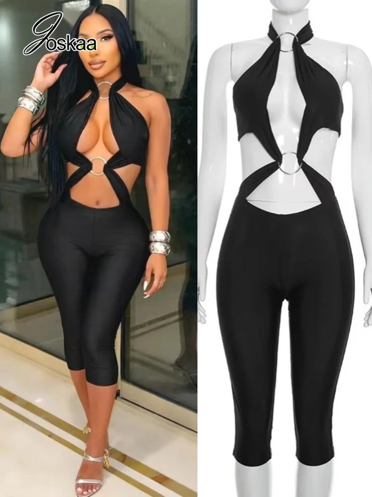 Women's Backless Cutout Halter Bodycon Romper - Women's Fashion Wholesale - Front View