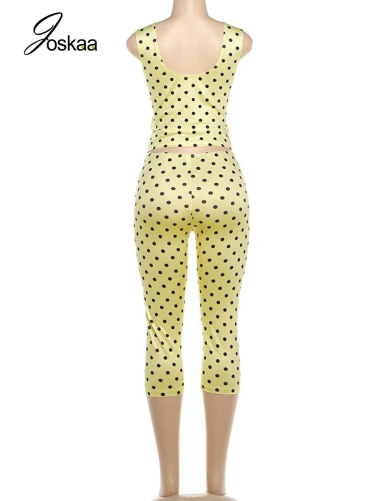 Women's Polka Dot Sleeveless Crop Two Piece Set Yellow – Detail View
