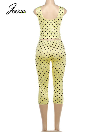 Women's Polka Dot Sleeveless Crop Two Piece Set Yellow – Detail View